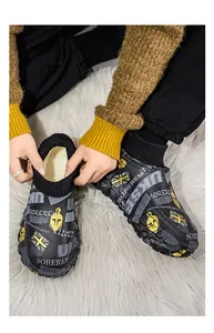 Detailed view of fleece-lined designer shoes with thick sole and sock opening.