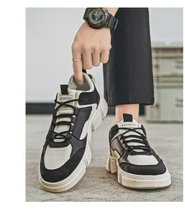 Trendy men's black and beige sneakers with chunky soft soles in street fashion style