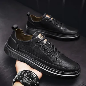Modische Herren Arbeitsschuhe aus schwarzem Leder wasserdichte Freizeit-Sneaker pro