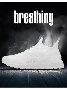 Detail of breathable white knit running shoe with smoke effect highlighting airflow