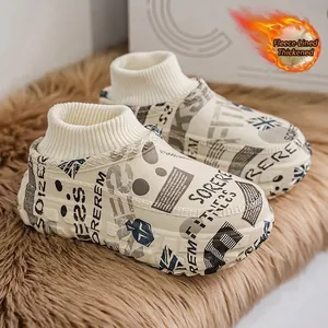 Fashionable thick-sole winter clogs with plush lining and knitted sock collar detail