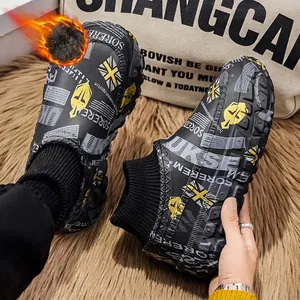 Designer outdoor winter cotton shoes with thick soles and warm fleece lining for couples
