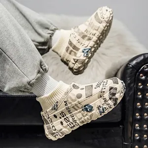 Stylish fleece-lined winter cotton shoes with thick sole and knit sock mouth design