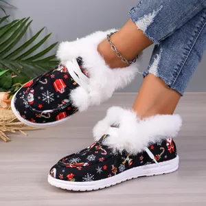 Warm Christmas printed winter boots with cozy faux fur lining and platform soles.