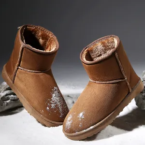 Winter brown suede snow boots featuring thick faux fur lining and warm outdoor sole