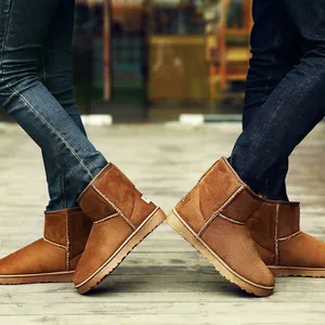 Cozy brown suede snow boots for couples featuring warm lining for winter outdoor wear