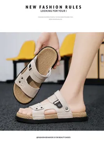 Detail view of men's summer casual sandals with adjustable straps and textured sole
