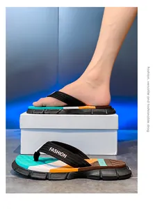 Detailed side view of men's colorful flip flops with non-slip sole and fashion print
