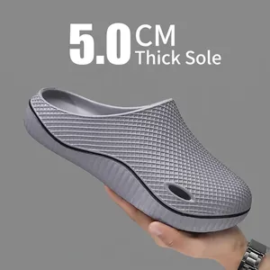 Grey men's slip-on clogs with 5.0cm thick soft sole for professional or casual use