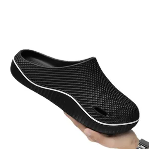 Men's non-slip black chef work clogs with thick cushioned sole and breathable design