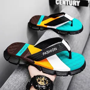 Men's outdoor beach flip-flops with colorful striped soles and anti-slip design