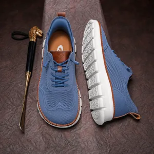 Chaussures décontractées bleues en maille pour hommes avec semelle souple et chausse-pied