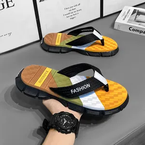 Mens summer multi-colored flip-flops with non-slip sole and fashion print straps