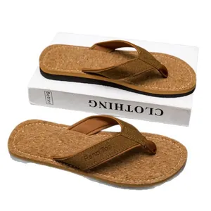 Premium men's flip-flops with non-slip cork texture sole for beach and outdoor use