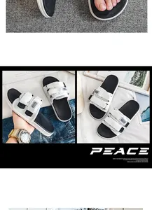 Men's sports slides with adjustable double Velcro straps and fashion label detail