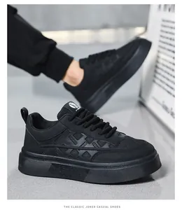 Detail view of men's black waterproof chef sneakers with textured embossed patterns.