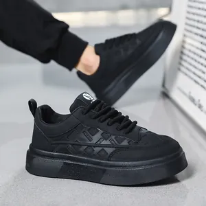 Minimalist all-black waterproof slip-resistant sneakers for men casual daily work shoes