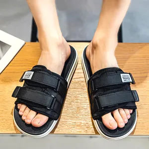 Men Basketball Slides Summer Outdoor Non-Slip Sports Sandals With Adjustable Velcro Straps Casual Beach Mesh EVA Fashion Slides
