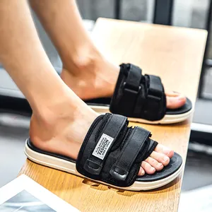 Men's casual sports slides with adjustable Velcro straps and non-slip thick soles for summer