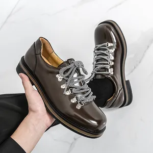 Herren Britischer Stil Großer Kopf Schnürschuhe PU Leder Business Casual Formelle Büroschuhe Mit Gestreiften Schnürsenkeln