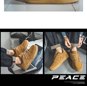 Detailweergave van bruine suède herensneakers met een klassiek retro board-schoendesign.