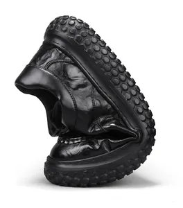 Detail of flexible black non-slip chef shoes showing extreme softness and durability