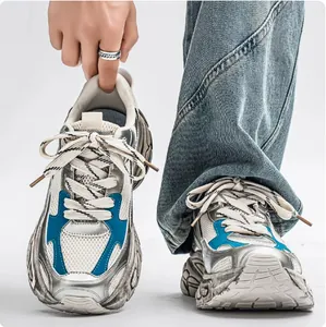 Men's Trendy Chunky Dad Shoes Thick Sole Height Increasing Sports Sneakers Breathable Mesh Patchwork Casual Running Shoes