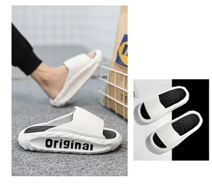 Sporty men's slides featuring soft thick soles in classic black and white contrast design