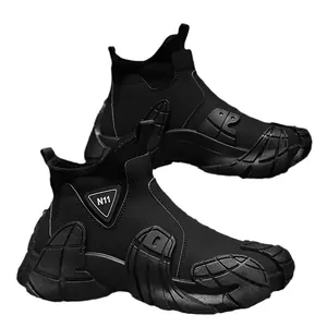 Duurzame zwarte antislip werkschoenen met zijrits en een sportief mid-top ontwerp