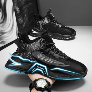 Sneaker alte invernali da uomo nere con calda fodera in pelliccia e design sportivo
