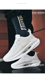 Men's white breathable mesh running shoes with advanced carbon plate shock absorption