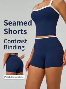 Women High Waisted Yoga Shorts Naked Feel Sport Shorts Contrast Binding Gym Running Fitness Tights Quick Dry Activewear Bottom
