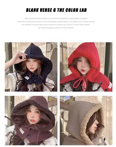 Close-up view of knit balaclava hood with warm plush lining in various colors