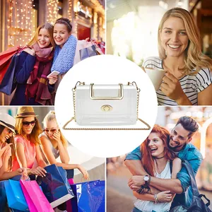 Transparent bag shown in lifestyle collage scenes of shopping and leisure activities.