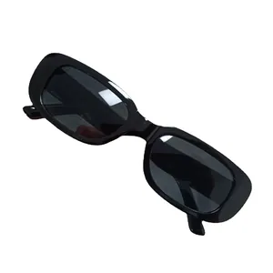 Chic small rectangular black frame sunglasses for trendy street style and daily wear