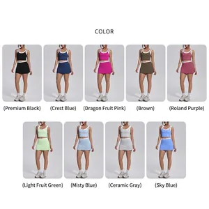 Two-piece ribbed yoga set with color-blocking detail available in 9 diverse colors.
