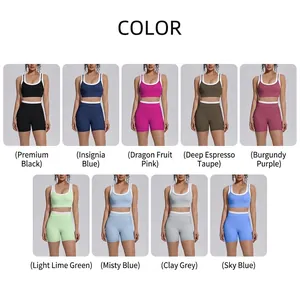 Color options for contrast ribbed high-waisted yoga suit set in nine diverse shades.