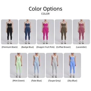 Color options for women's contrast trim ribbed yoga set featuring 9 vibrant shades