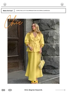 Elegantes gelbes Sommer-Set mit V-Ausschnitt Puffärmel-Top und fließendem langem Rock
