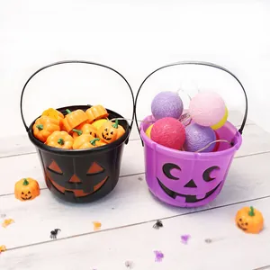 Seau à Bonbons Citrouille d'Halloween en Plastique Portable pour Enfants Décoration de Fête Farce ou Friandise Ornement de Maison Festif