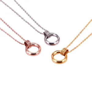 Titanstahl Geometrische Doppelring Anhänger Halskette Für Damen Minimalistische Zirkonia Kupfer Schlüsselbein Kette Schmuck Geschenk