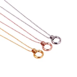 Halsketten aus Titanstahl mit Doppelkreis-Anhänger in Silber, Roségold und Gold.