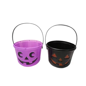 Lot de deux seaux à bonbons citrouille d'Halloween violets et noirs avec poignées