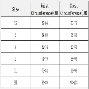 Detailed size chart for lace boned corset top with waist and bust measurements in cm