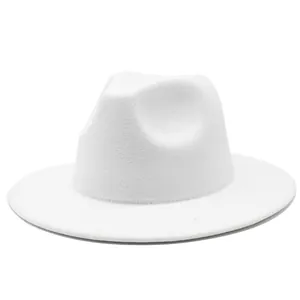 Chapeau fedora classique en laine blanche à bord plat pour hommes et femmes.