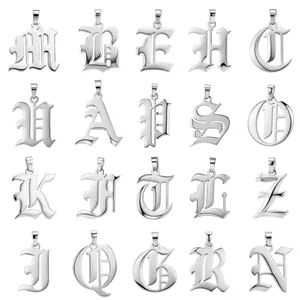Collier Pendentif Lettre Initiale Gothique en Acier Inoxydable Alphabet Vieux Anglais Charme de Nom pour Hommes Femmes Bijoux Hip Hop