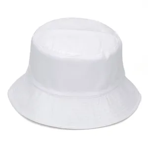 Detailed front view of a stylish white patent leather bucket hat with precise stitching