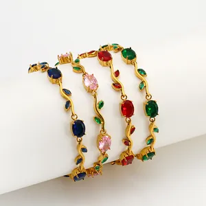 Bracelet Tulipe en Acier Inoxydable Vintage Français pour Femmes Chaîne de Vigne Zirconia de Luxe Plaqué Or 18K Bijoux de Mode Florale