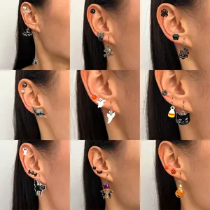 Halloween Earrings Alloy Ghost Spider Skull Witch Leg Gothic Horror Party Jewelry For Women With Stainless Steel Earring Post