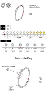 Detailweergave D-kleur VVS1 Moissanite ring in S925 sterling zilver met kralenrand